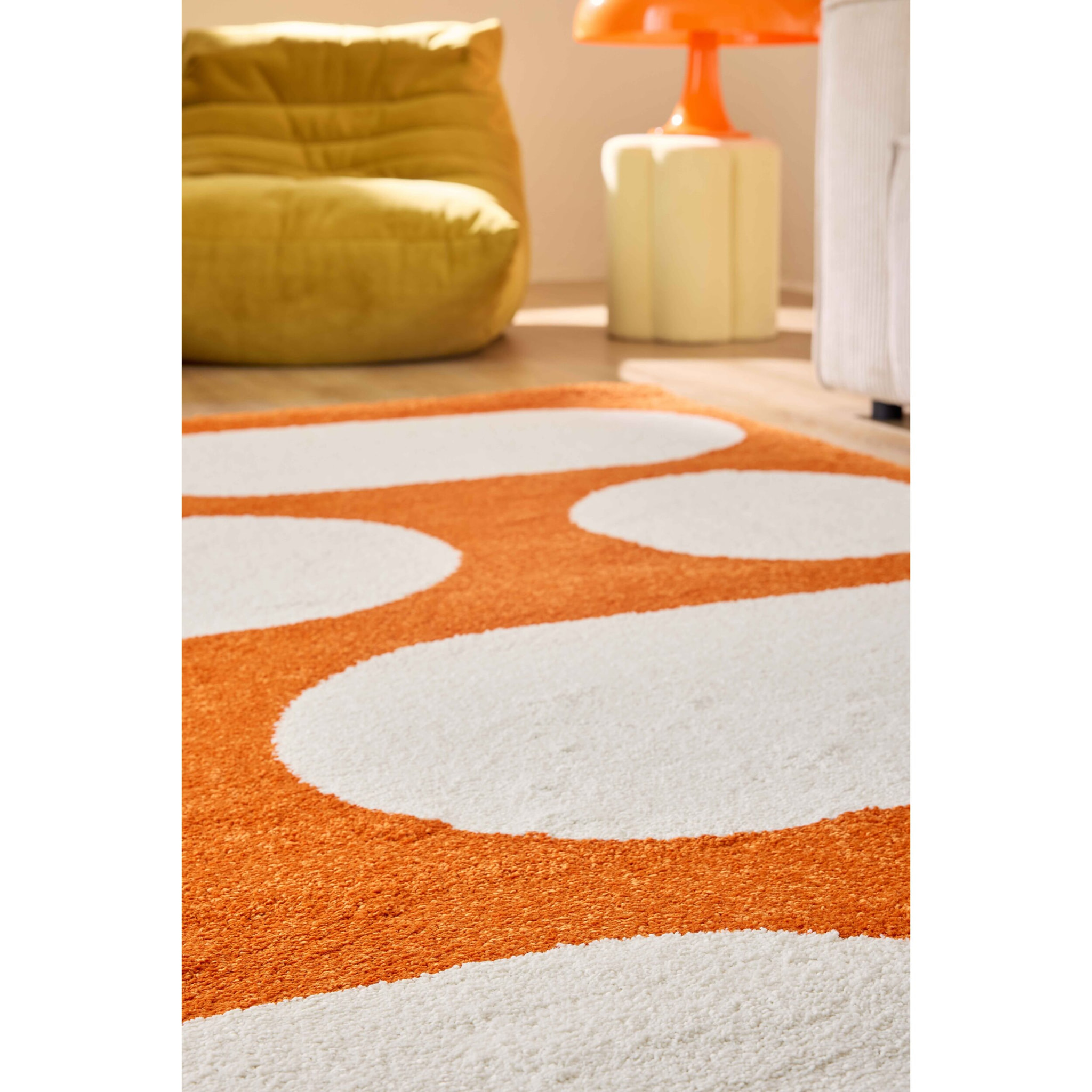 GROOVY - Tapis rétro coloré à motif géométrique - Confortable et moelleux - Orange