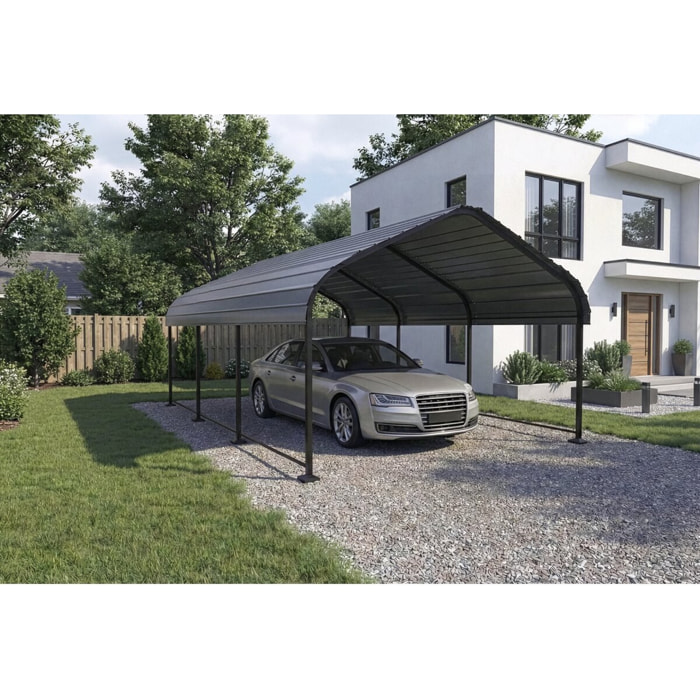 Carport abri de voiture en métal "Phoenix" - 13,5 m² - Gris