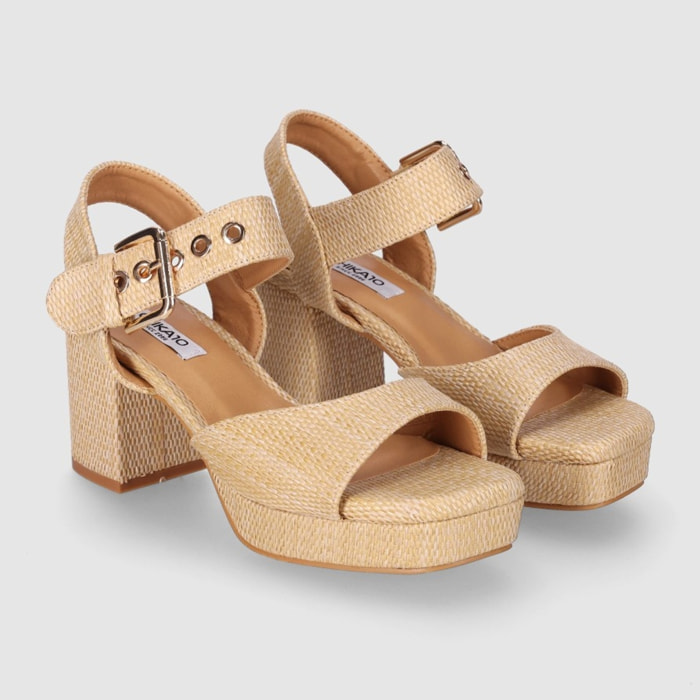 Sandalias de Tejido - Natural - Tacón: 8 cm