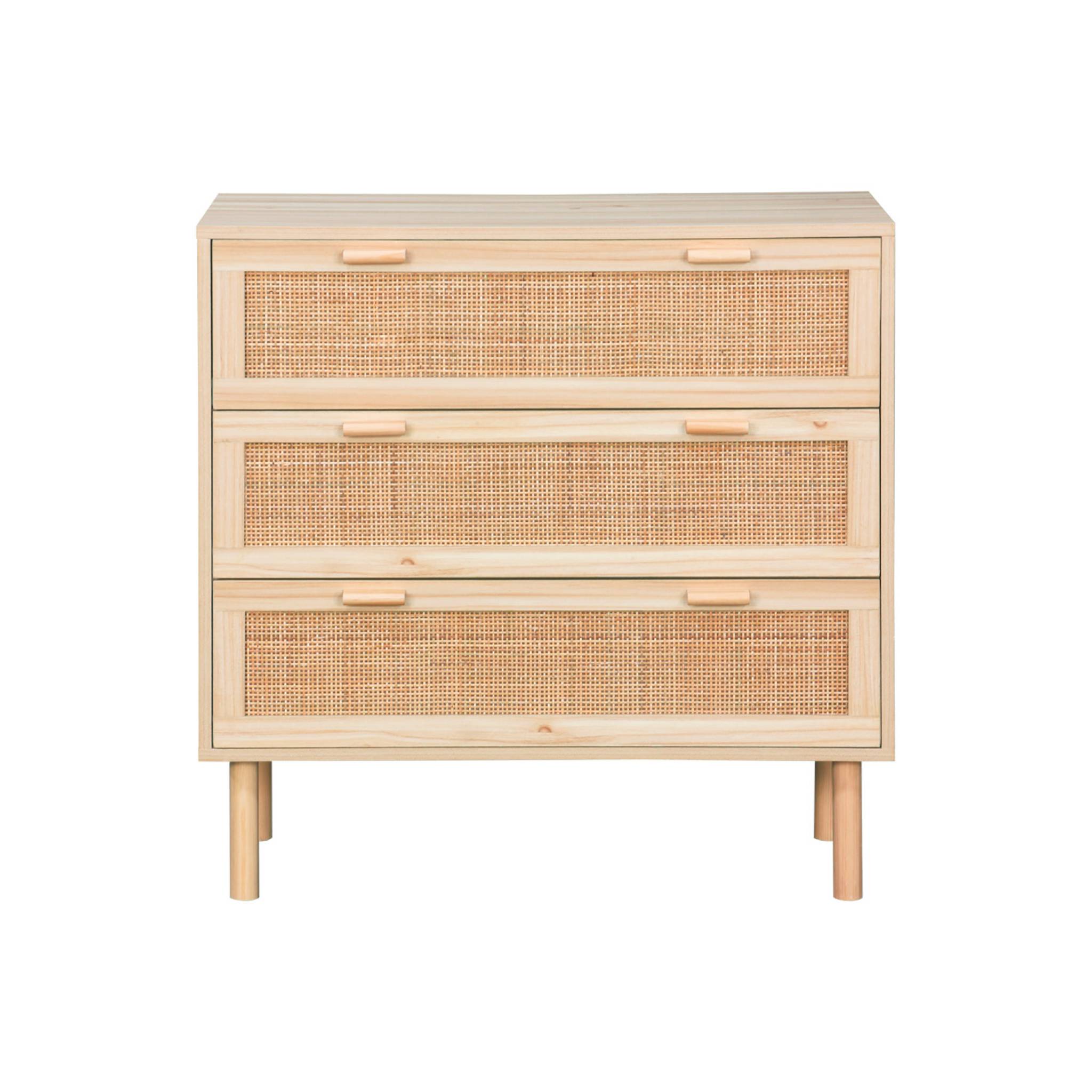 Commode 3 tiroirs cannage et effet bois CAMARGUE L 80 x P 40 x H 80cm
