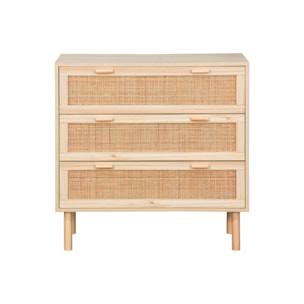Commode 3 tiroirs cannage et effet bois CAMARGUE L 80 x P 40 x H 80cm