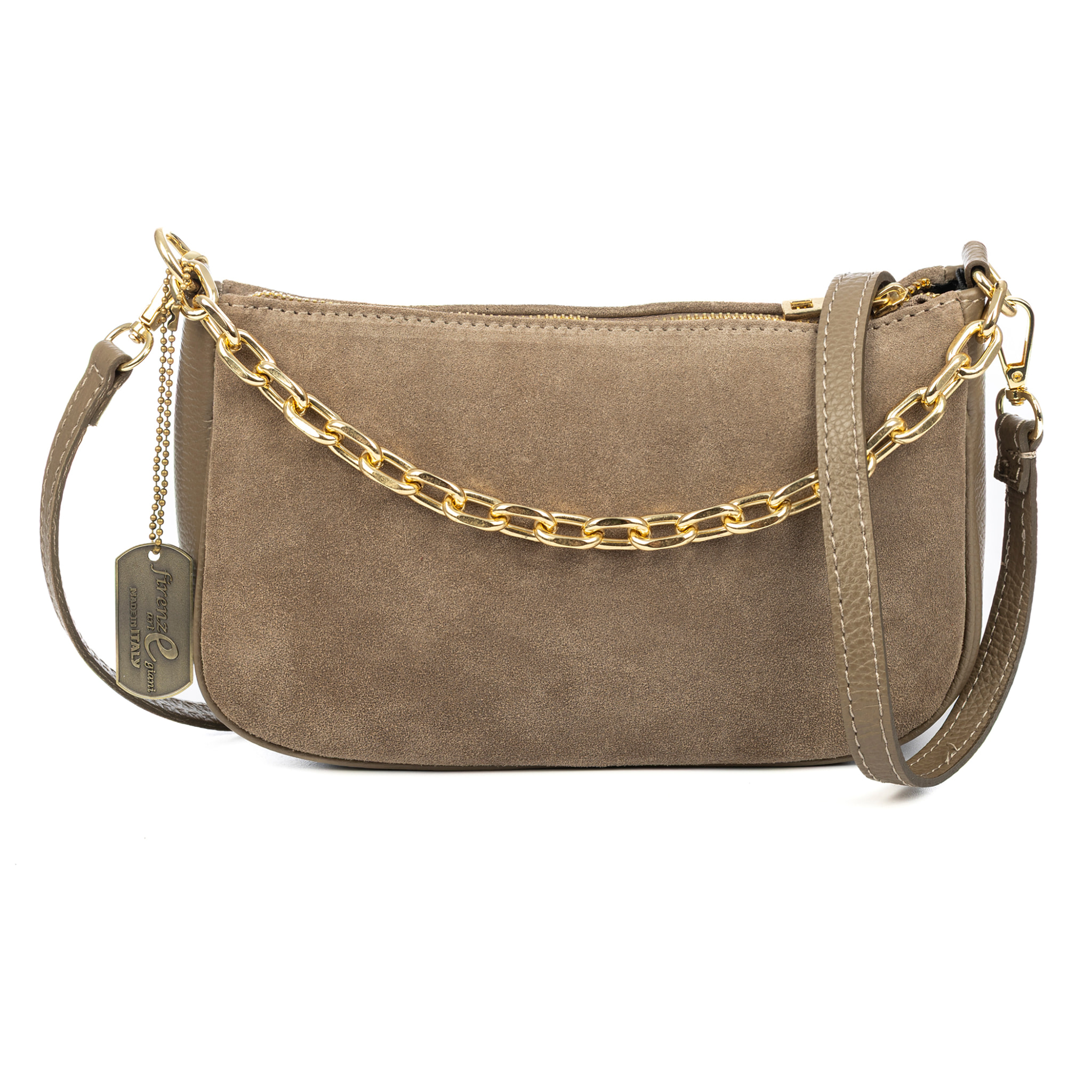 Avella borsa a tracolla donna, in vera pelle scamosciata abbinata a Dollaro.