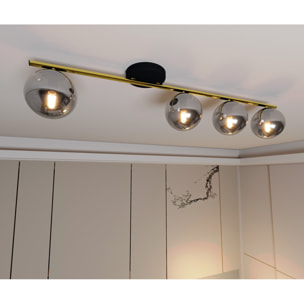 Lampada a sospensione Monza in acciaio oro e nero con diffusori in vetro