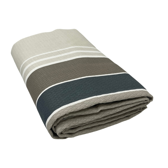 Copriletto Piquet 100% Cotone Made In Italy Disegno Rigato Scia Grigio