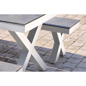 ANNECY - Table de jardin en aluminium et plateau HPL effet pierre