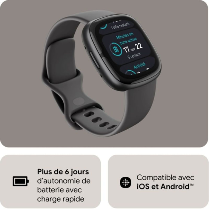 Montre santé FITBIT Sense 2 Aluminium Graphite et Gris ombre