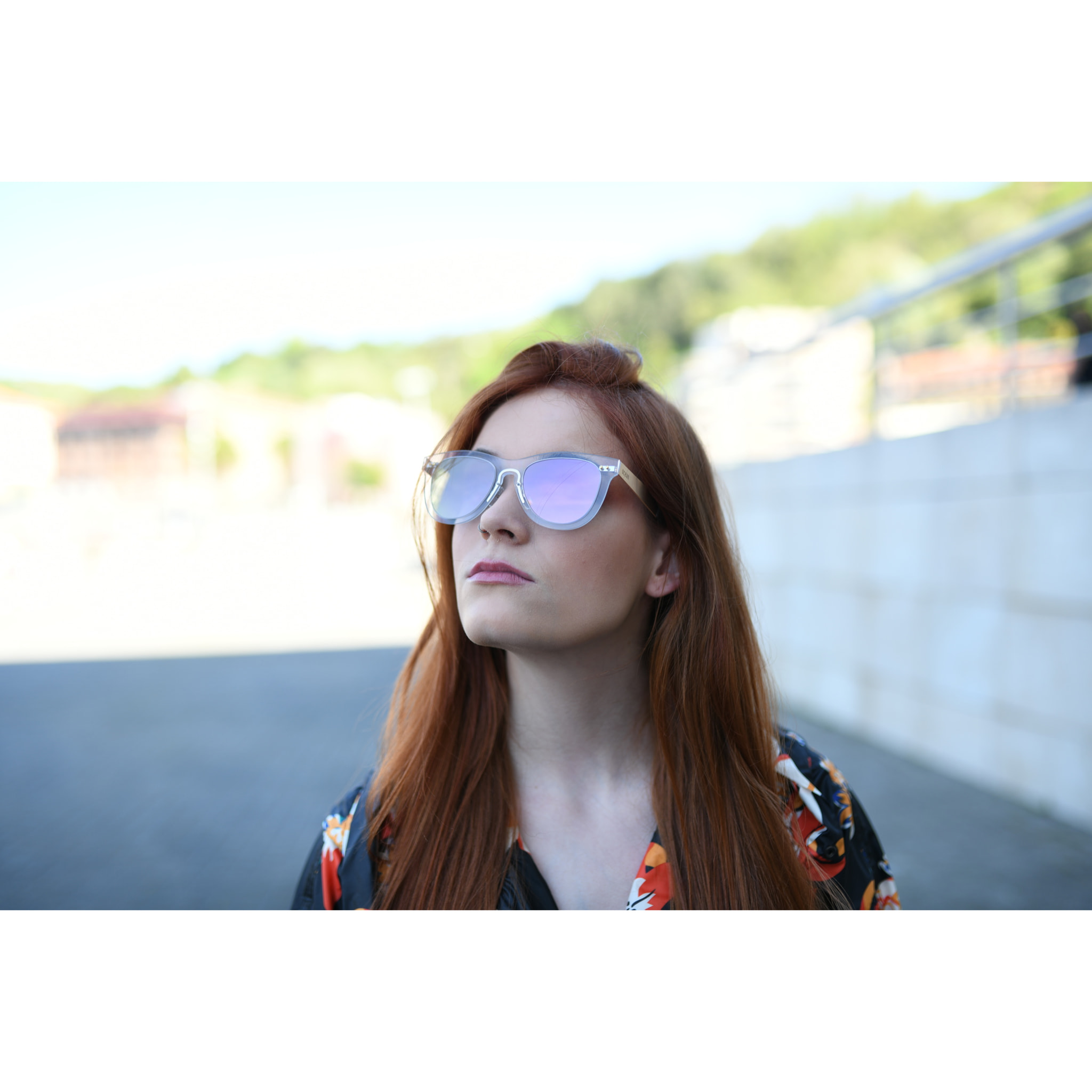 Gafas de sol OCEAN FLORENCIA - De espejo dorado con montura rosa transparente y patillas metálicas doradas