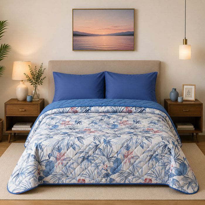 BASSETTI Completo letto in cotone Made in Italy_Singolo_Fiore Blu