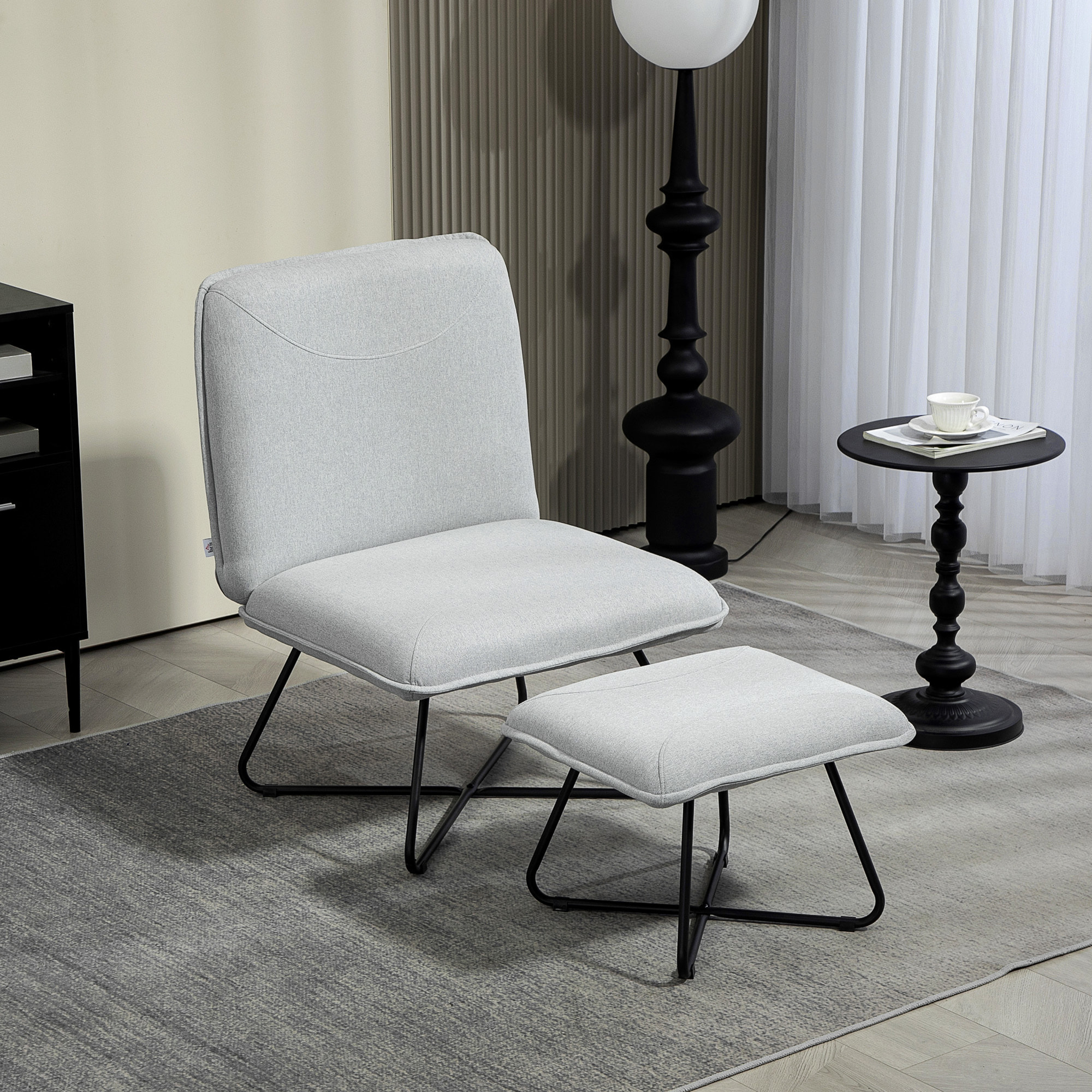 Sillón de Salón con Otomana Sillón de Relax sin Brazos Sillón para Lectura con Patas de Acero en Forma de Cruz para Sala de Estar Dormitorio