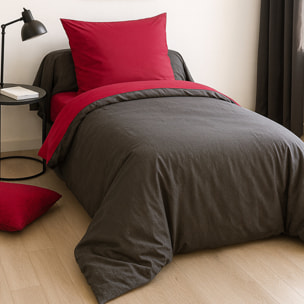 Parure housse de couette 100% coton bicolore - fushia et anthracite