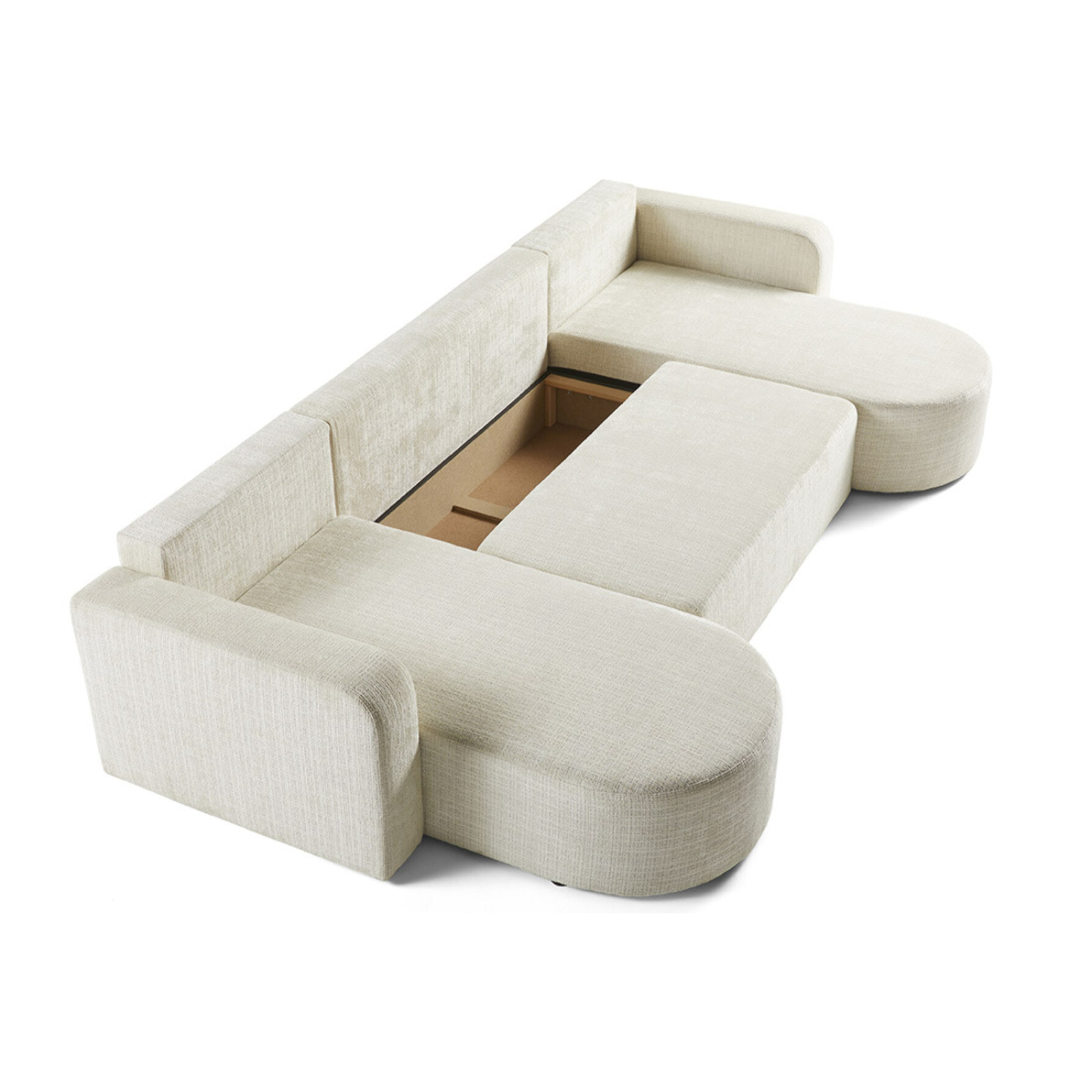 Miro - canapé panoramique en U 7 places - convertible avec coffre - en velours texturé - Beige