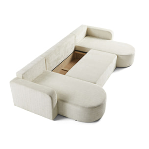 Miro - canapé panoramique en U 7 places - convertible avec coffre - en velours texturé - Beige