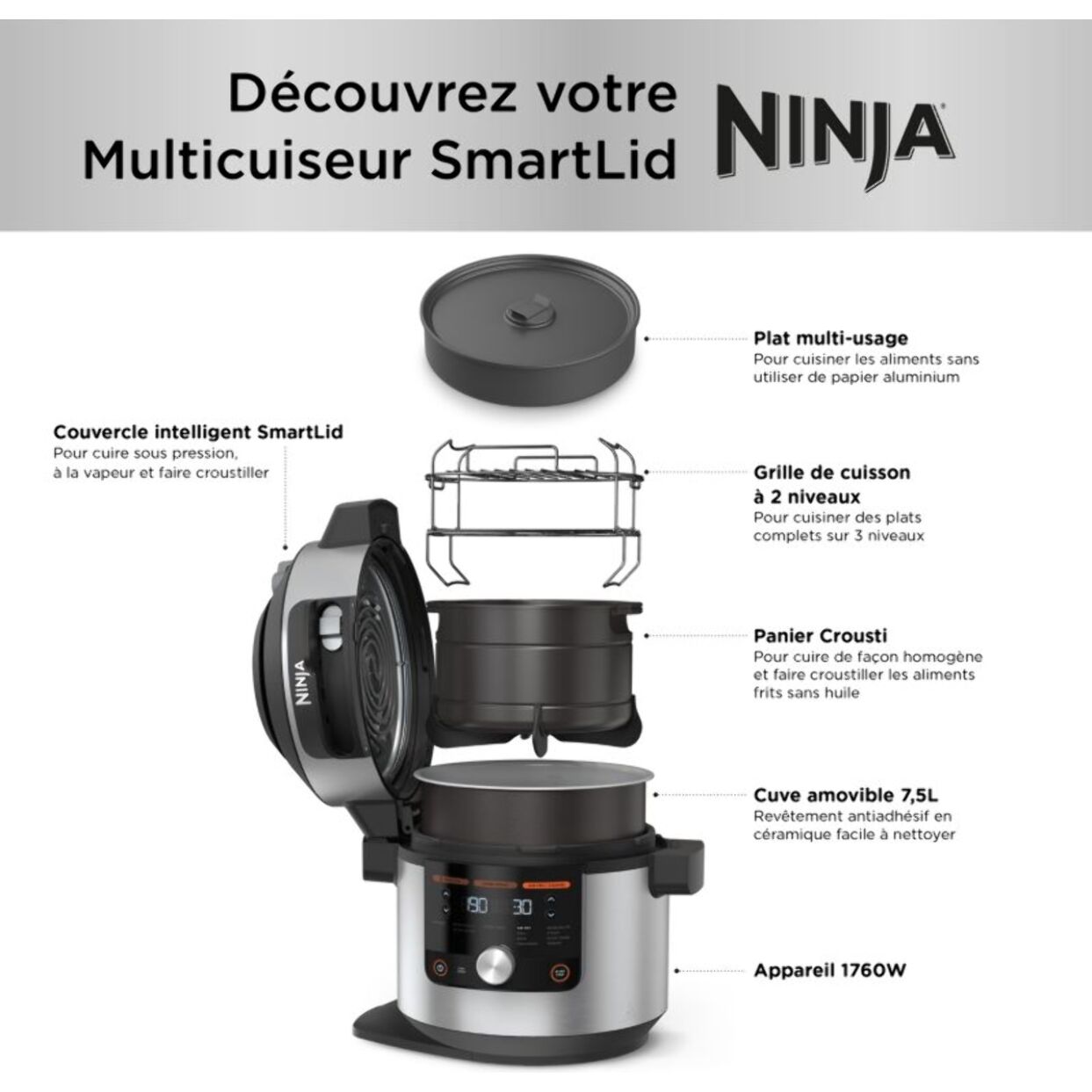 Multicuiseur NINJA Foodi Max SmartLid 12-en-1 OL650EU