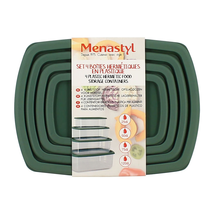 Lot de 4 boîtes de conservation en plastique vert