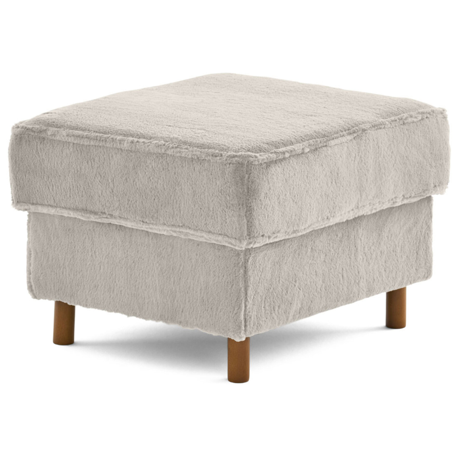 Jake - pouf en fausse fourrure - pieds en bois foncé - Gris clair