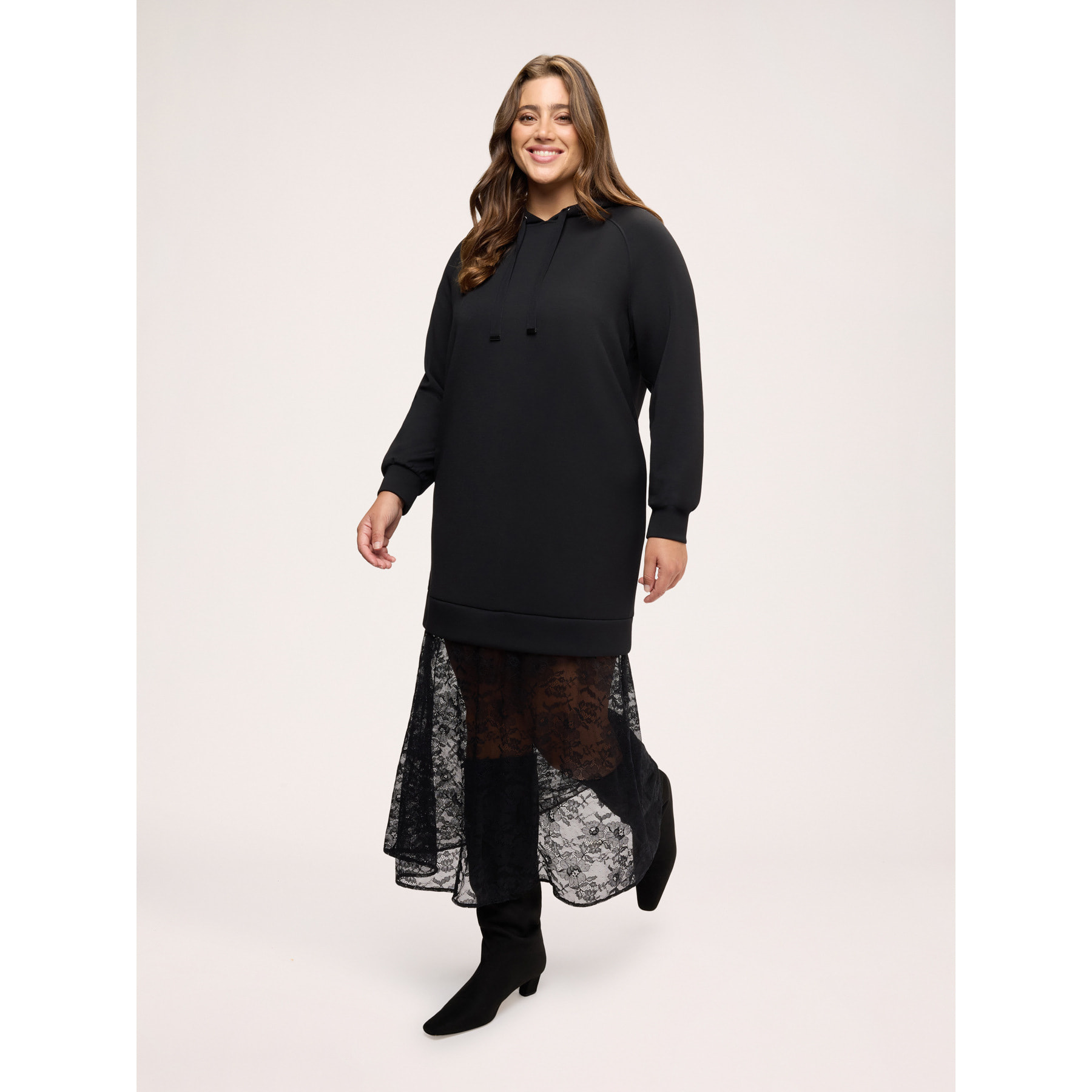 Fiorella Rubino - Vestito in felpa con gonna in pizzo - Nero