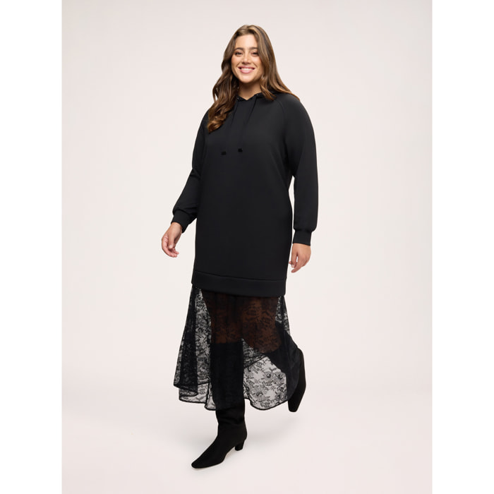 Fiorella Rubino - Vestito in felpa con gonna in pizzo - Nero