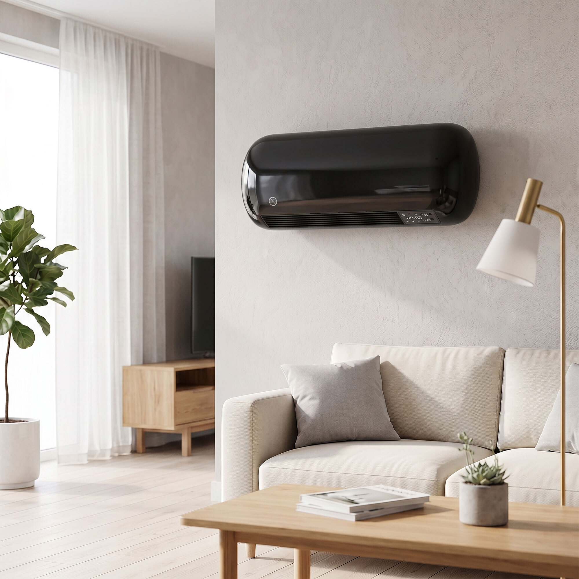 HOMCOM Calefactor Eléctrico Cerámico de Pared, 2000W, con 3 Modos, Pantalla LED, Termostato Regulable, Temporizador 24h, Oscilación, Mando a Distancia y Detección de Ventanas Abiertas