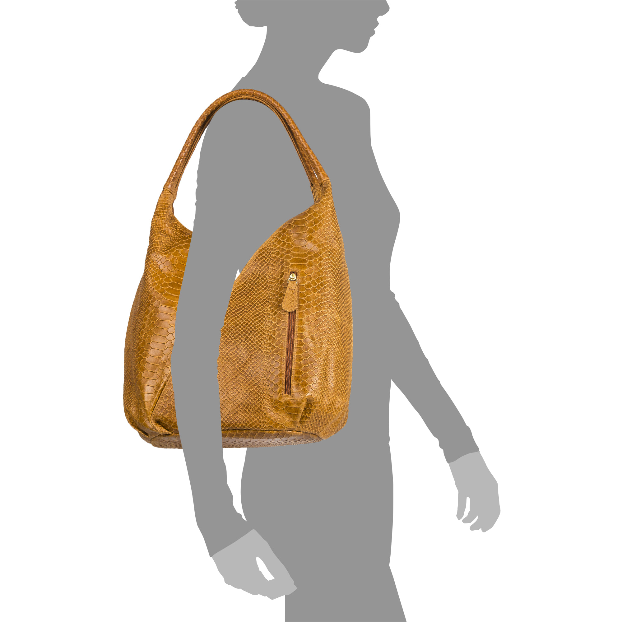 Jesi Bolso de hombro Mujer.Piel auténtica Gamuza Grabado Serpiente