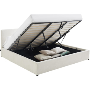 Lit coffre avec tête de lit en tissu bouclé - TINA