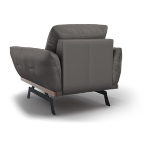 Fauteuil "Olivier" en cuir véritable gris foncé