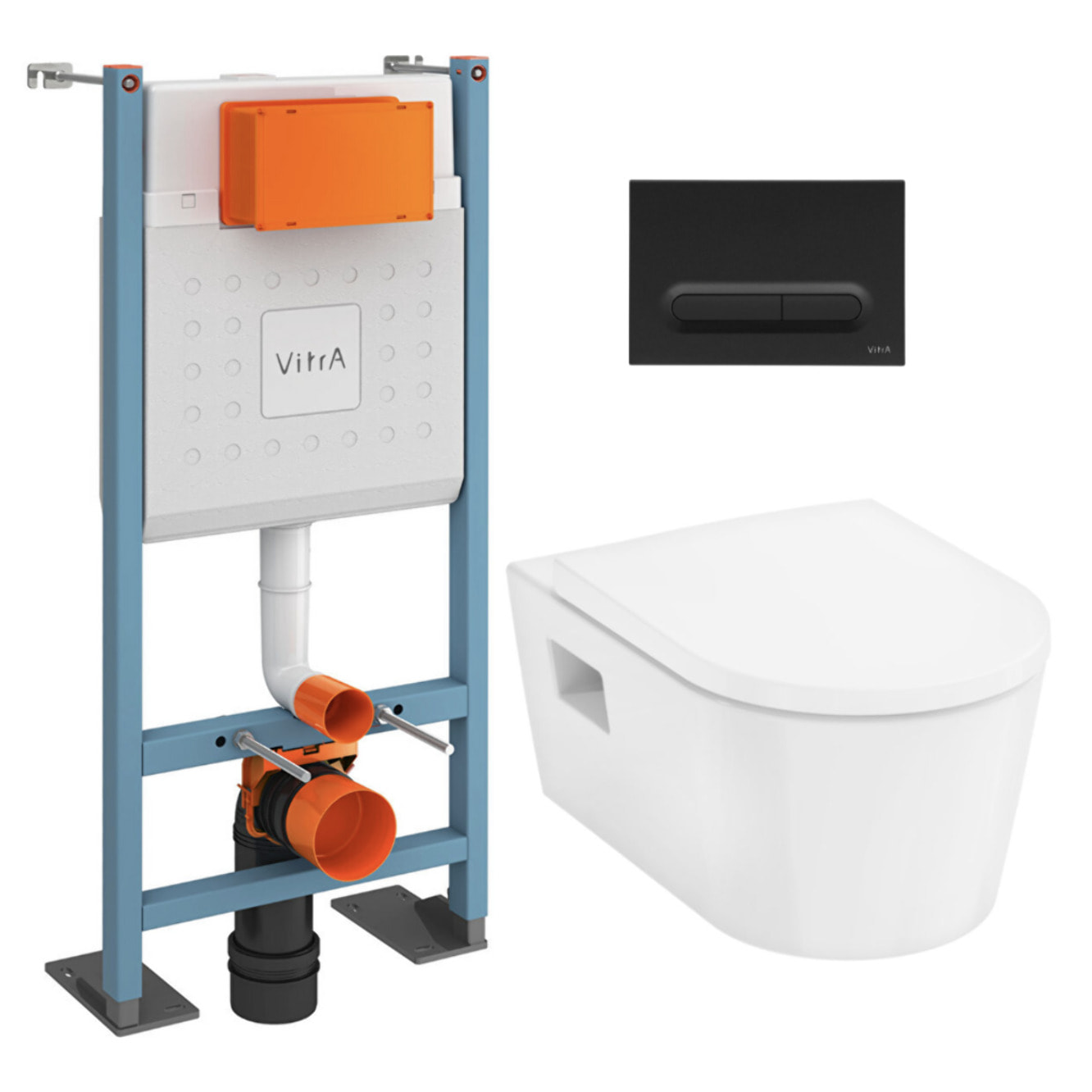 Pack WC Bâti autoportant V-Fix Core + WC sans bride Hansgrohe EluPura S + Abattant SoftClose + Plaque noire mat (VFTFPURA6)