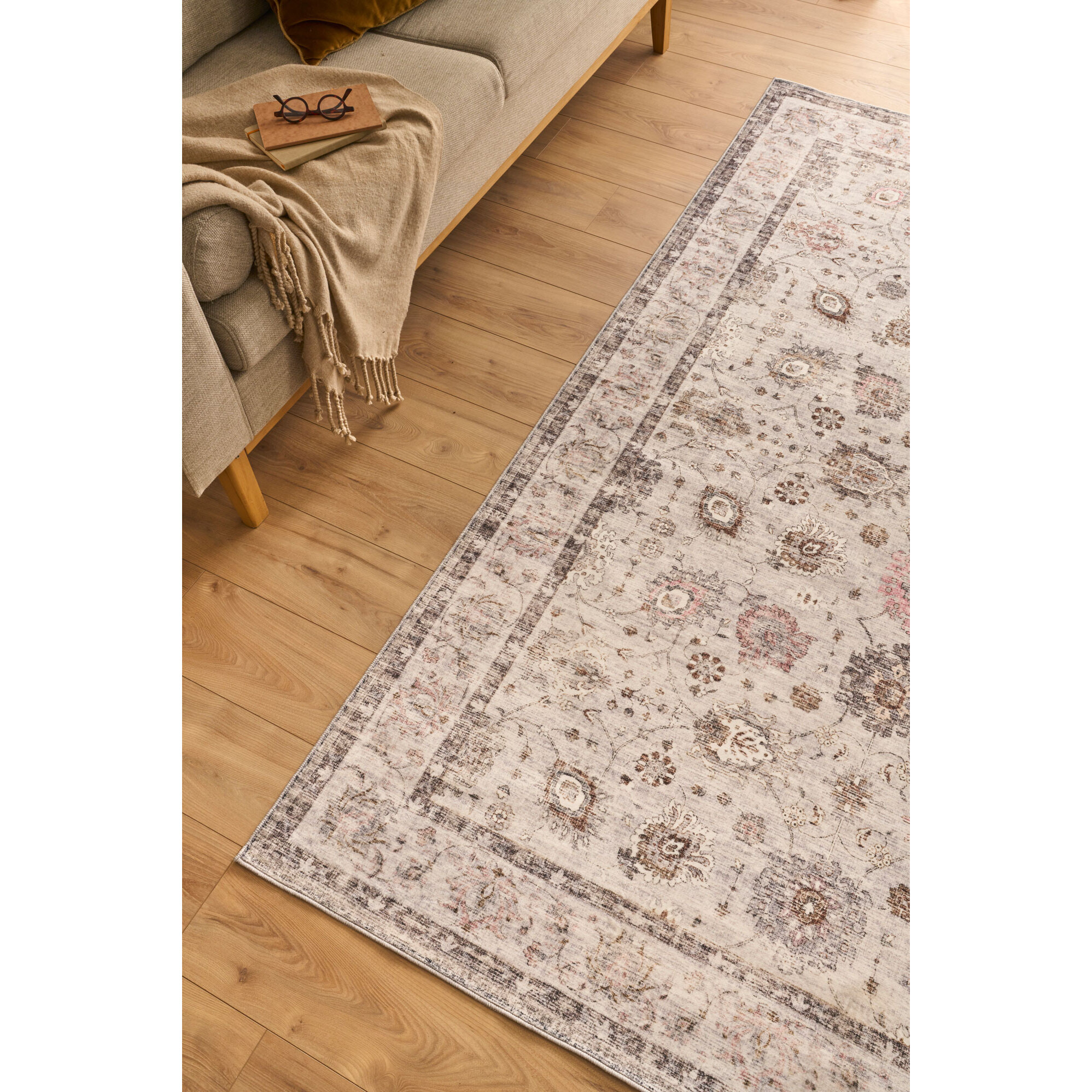 OTTOMAN - Tapis à poils courts doux à motif classique gris