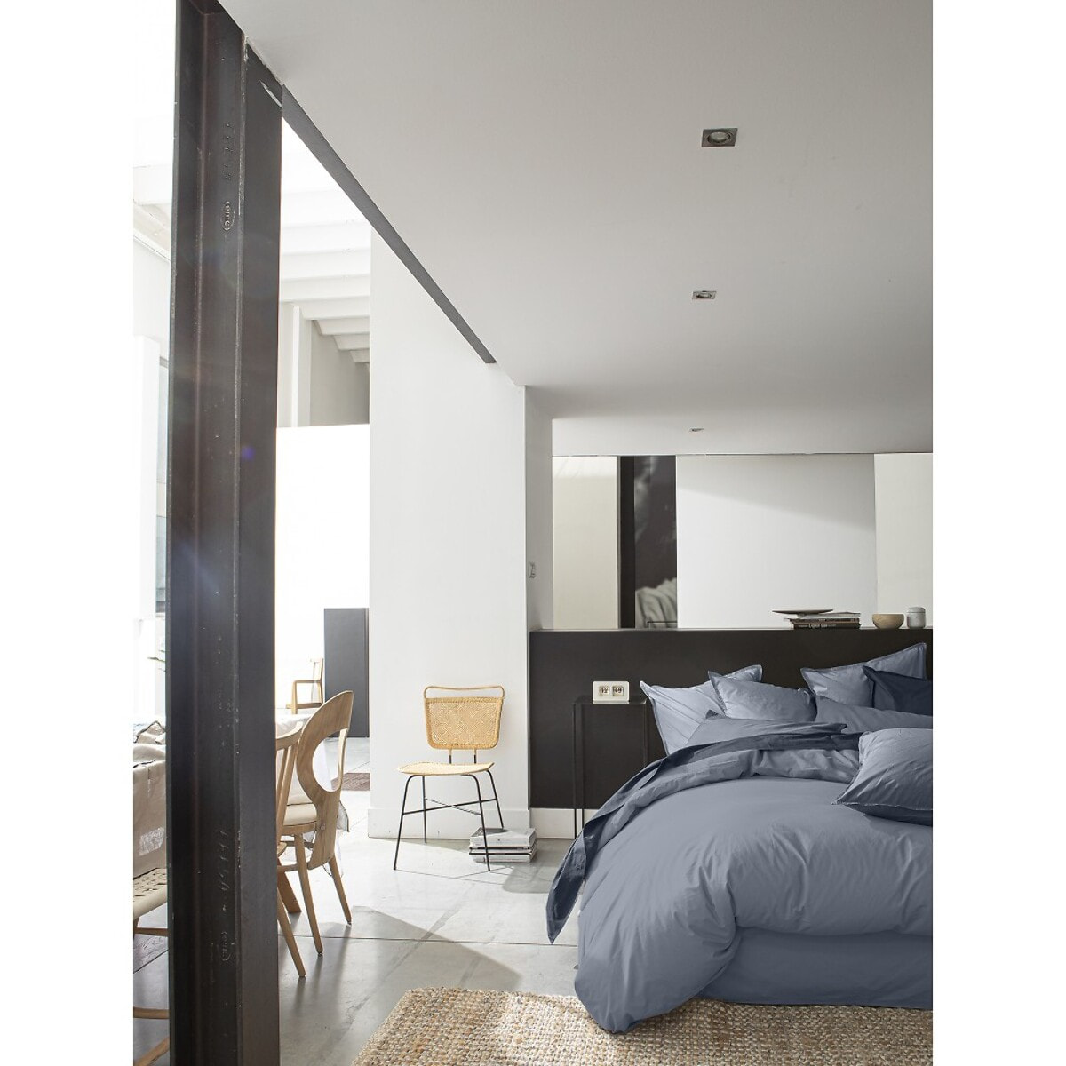 Paire de Taies d'oreiller percale de coton bleu anthracite