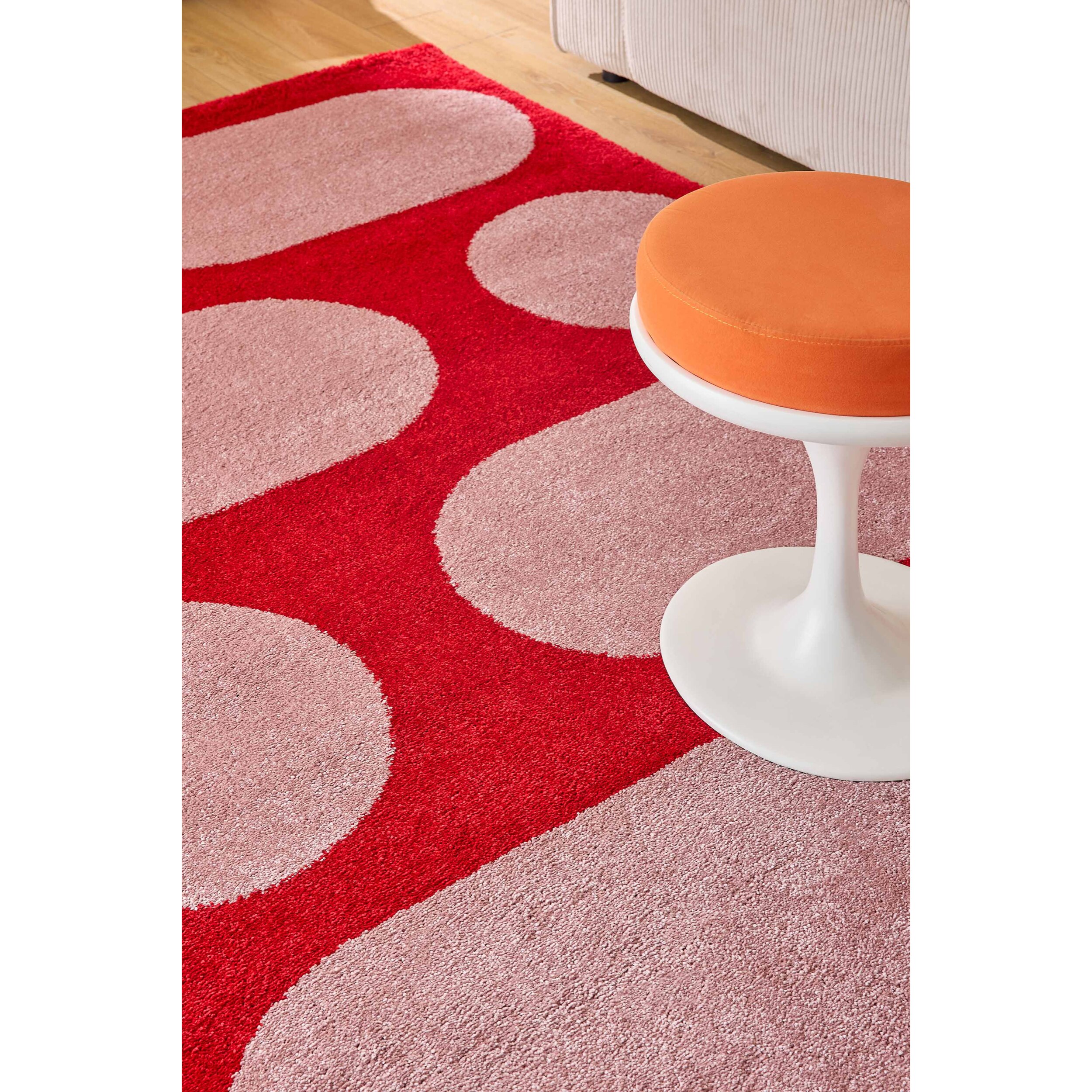 GROOVY - Tapis rétro coloré à motif géométrique - Confortable et moelleux - Rouge