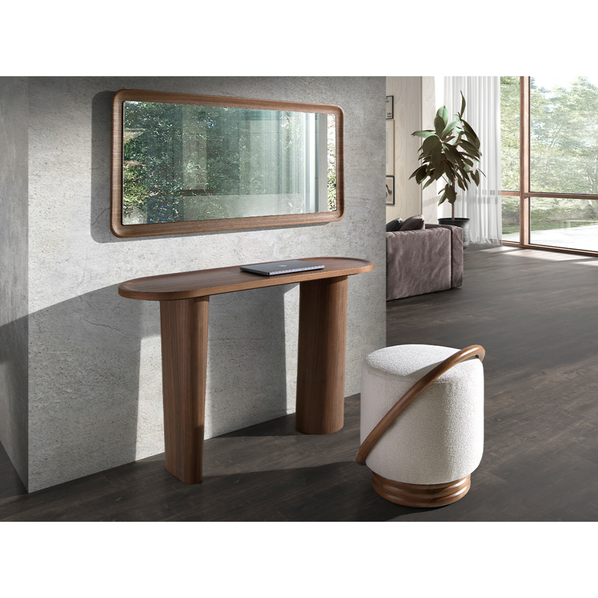 Espejo pared rectangular con marco de madera chapada en nogal natural 120x60x4cm