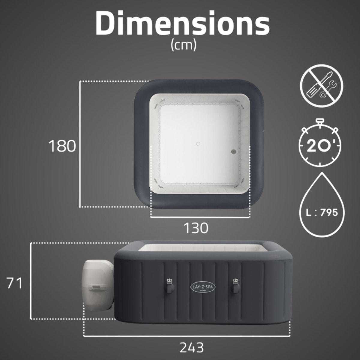 Bestway Spa gonflable carré Lay-Z-Spa Hawaii HydroJet Pro 4-6 personnes