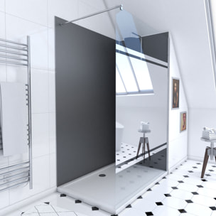 Pack Douche a l'Italienne 90x120 - Kit Panneaux Muraux Gris/Chrome + Receveur + Paroi Miroir 8 mm