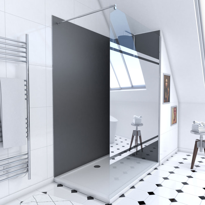 Pack Douche a l'Italienne 90x120 - Kit Panneaux Muraux Gris/Chrome + Receveur + Paroi Miroir 8 mm