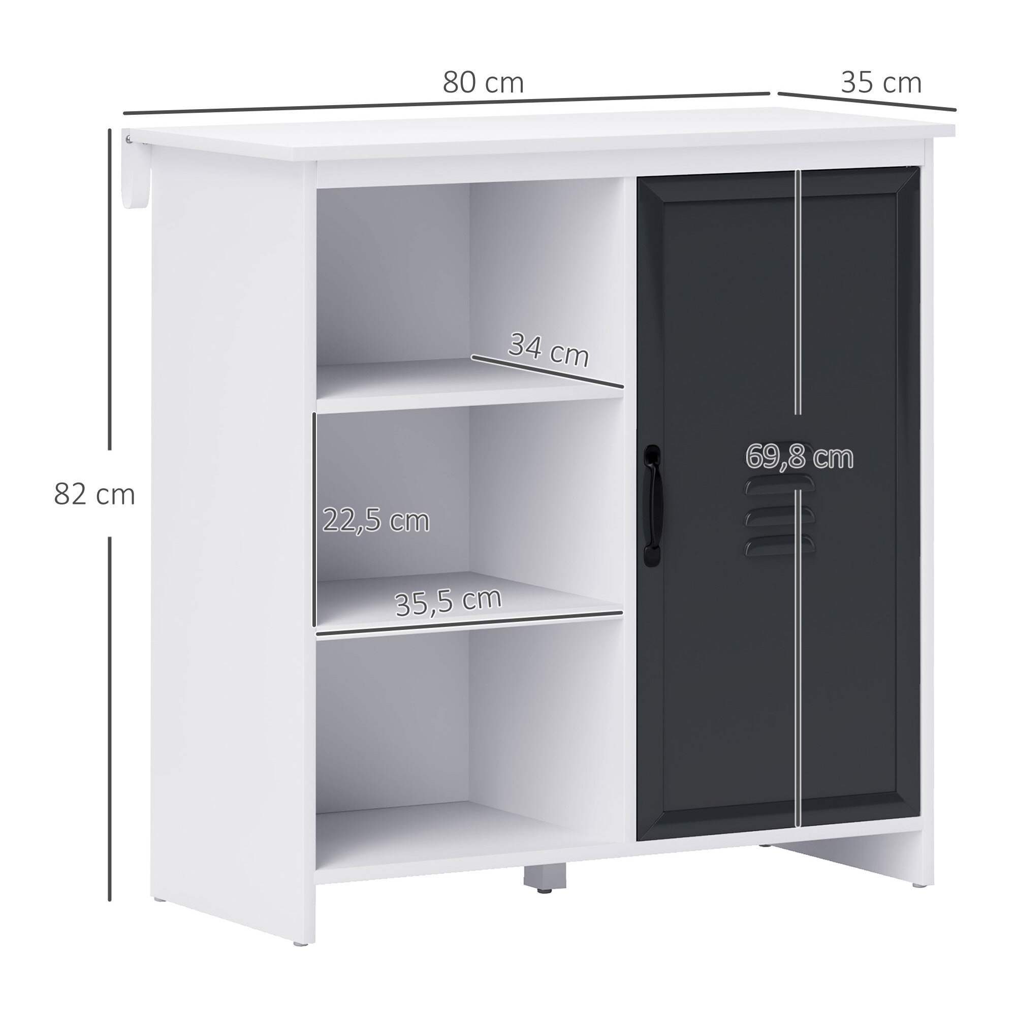 Buffet design industriel - meuble de rangement 3 niches placard - blanc métal gris