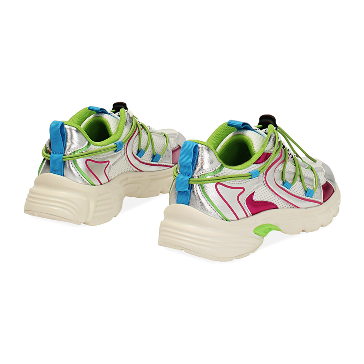 Sneakers donna bianche-argento in tessuto