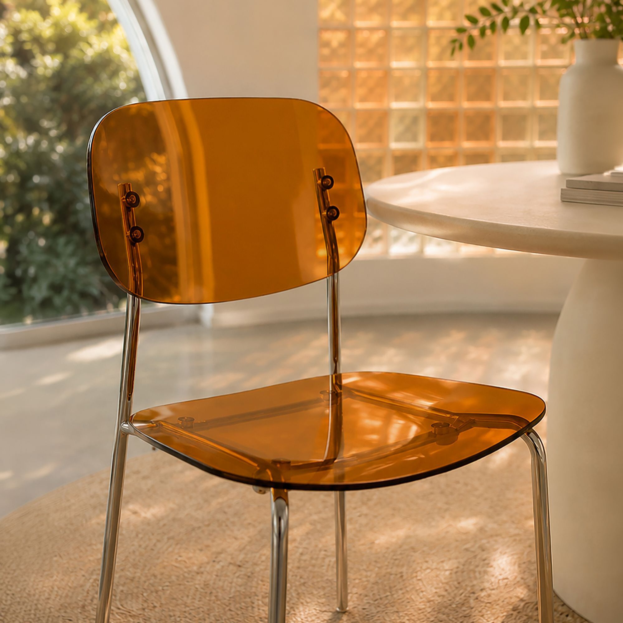 Lot de 2 chaises de table en résine acrylique et métal ambre GLAM