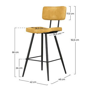 Lot de 2 chaises de bar mi-hauteur 66 cm cuir synthétique jaune - Texas