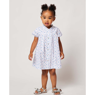 VESTIDO MANGA ABULLONADA PLUMETI FLORES AZUL Y BLANCO