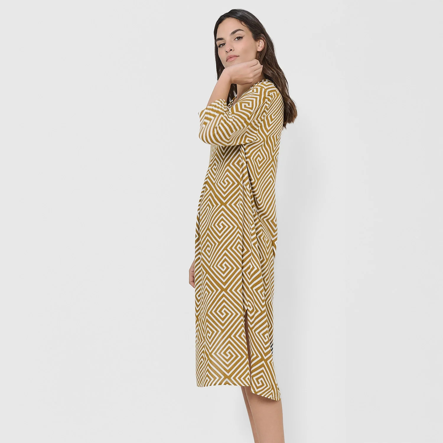 Vestido midi bambula detalles plisados sabina verde