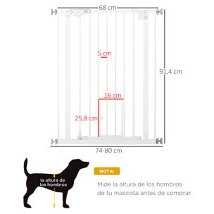 Barrera de Seguridad Perros Escaleras Puertas 74-80 cm con Puerta Altura 91,4 cm