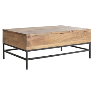 Table basse relevable industrielle bois manguier massif et métal noir L110 cm YPSTER