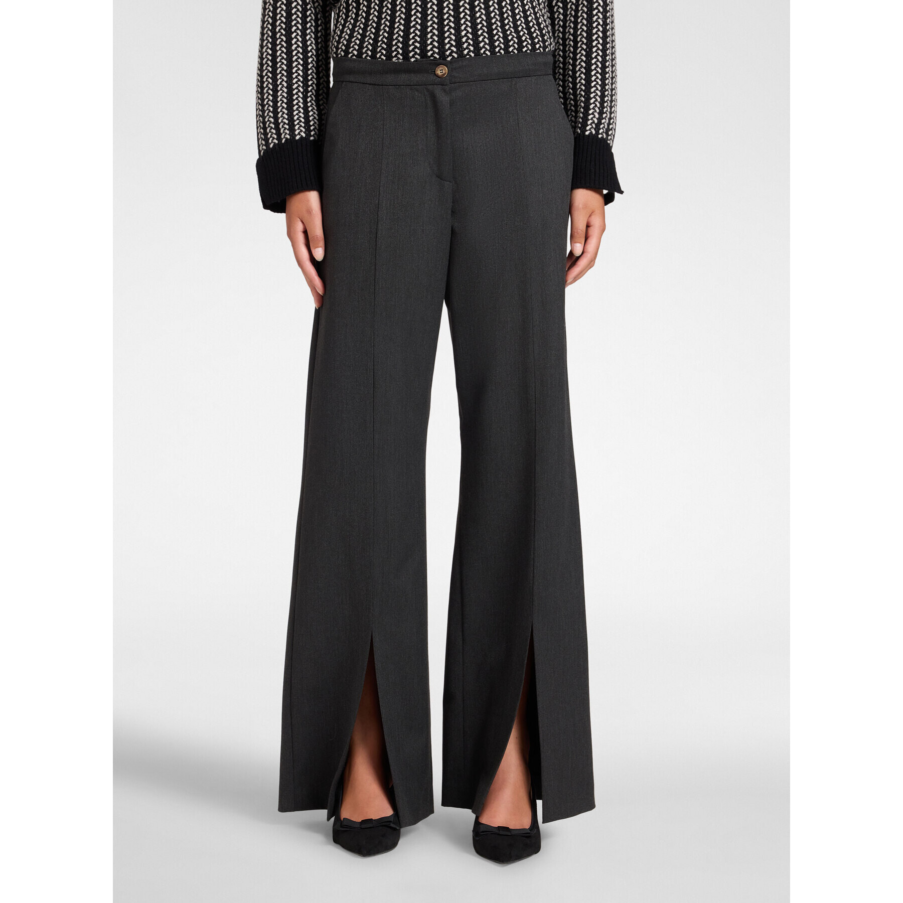 Elena Mirò - Pantalones flare de flanela con aberturas - Gris