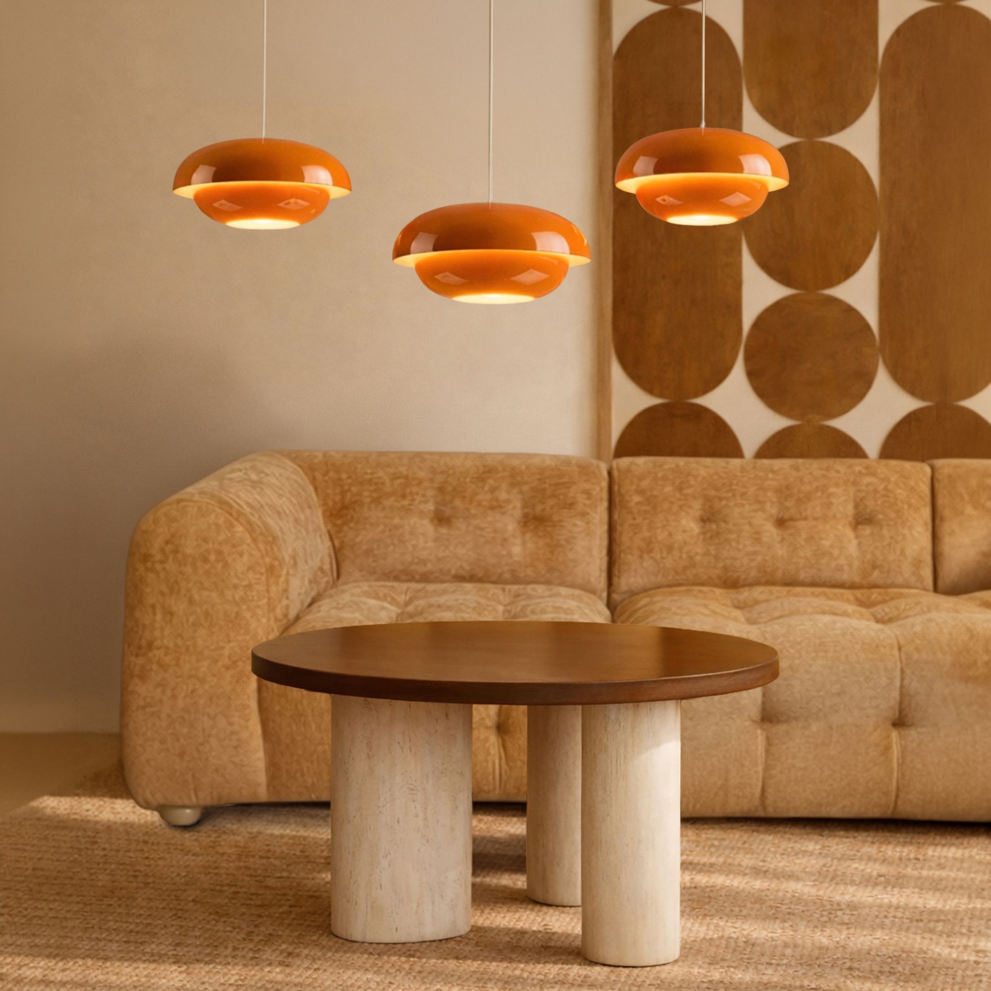 Suspension ronde en métal orange CHLOE