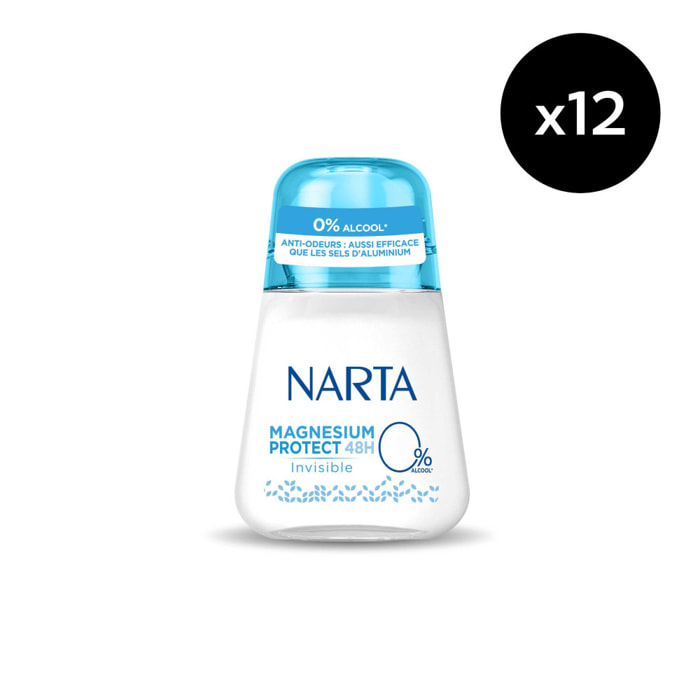 Lot de 12 - Narta Magnesium Protect Femme Déodorant Bille 48h Invisible Sans Alcool 50ml