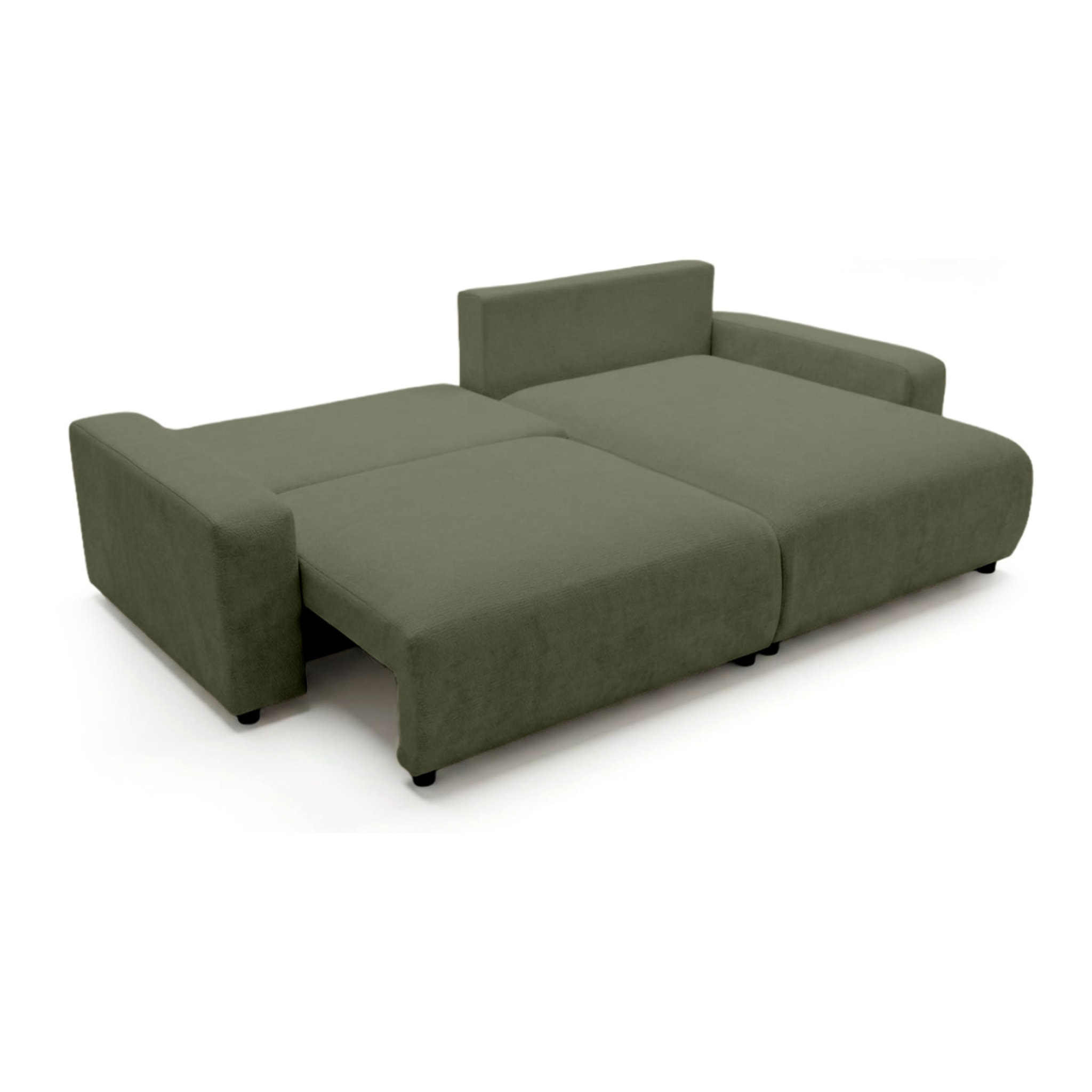 Mini Pivoine - Canapé d'angle réversible 4 places convertible avec coffre en velours texturé - Vert Kaki