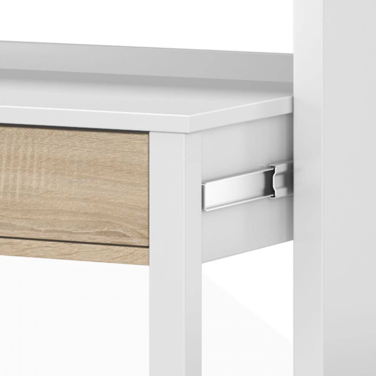 Mesa de escritorio extensible Zira Blanco Artik (Blanco Mate) - Roble Canadian