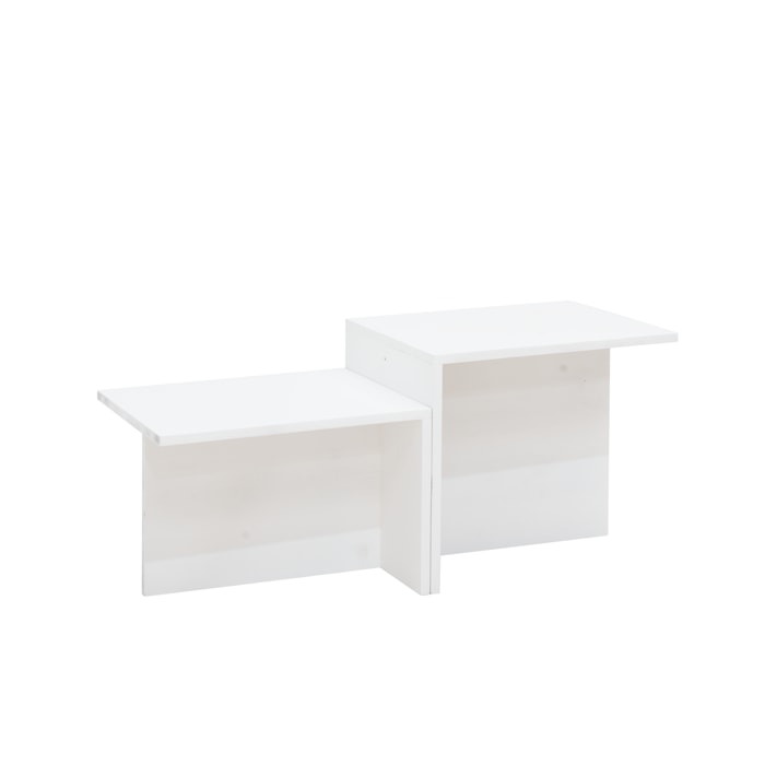 Mesa de centro 2 piezas de madera maciza en tono blanco de 100x44,6cm Alto: 44.6 Largo: 100 Ancho: 39