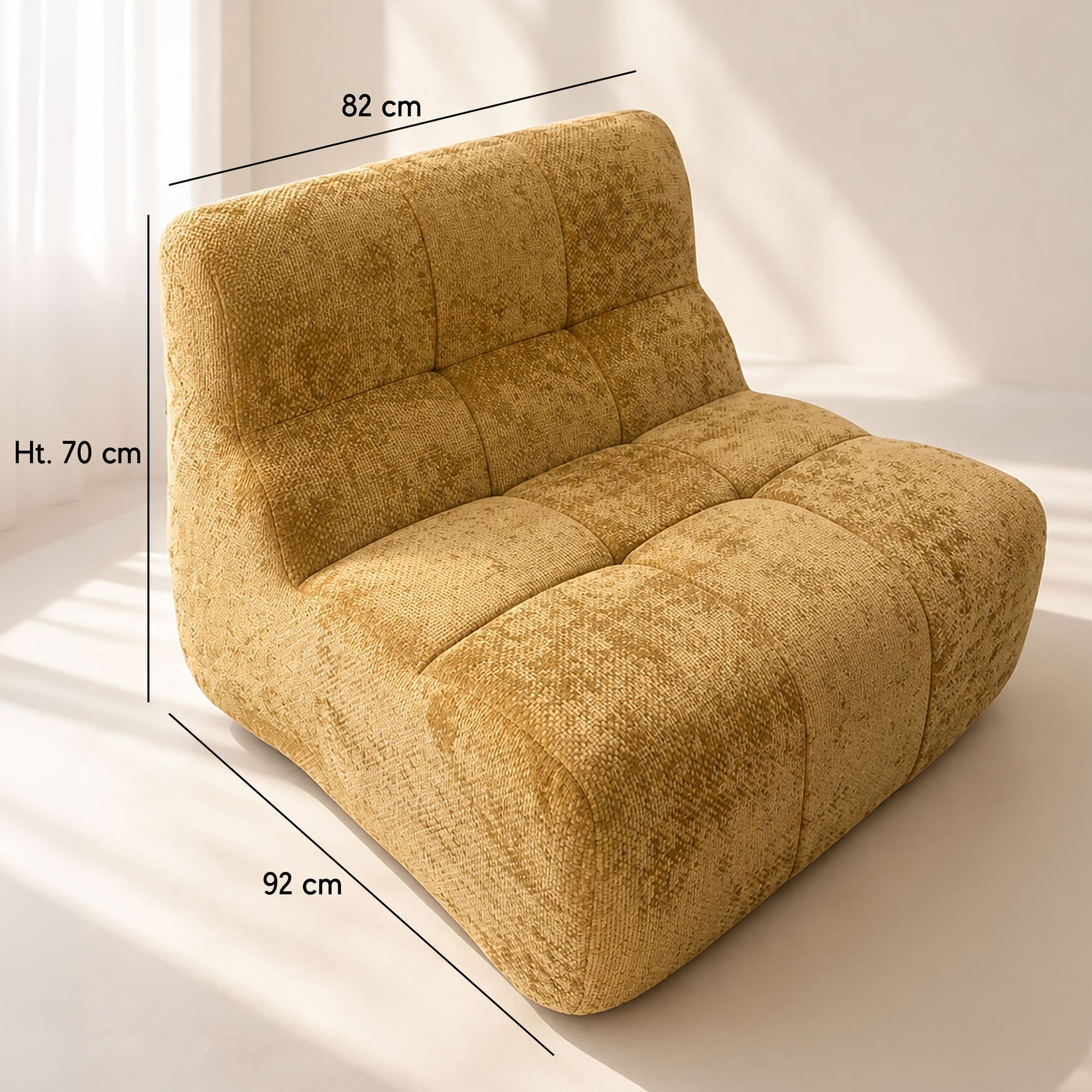 Fauteuil en tissu chenille entrelacé ocre VOLTA