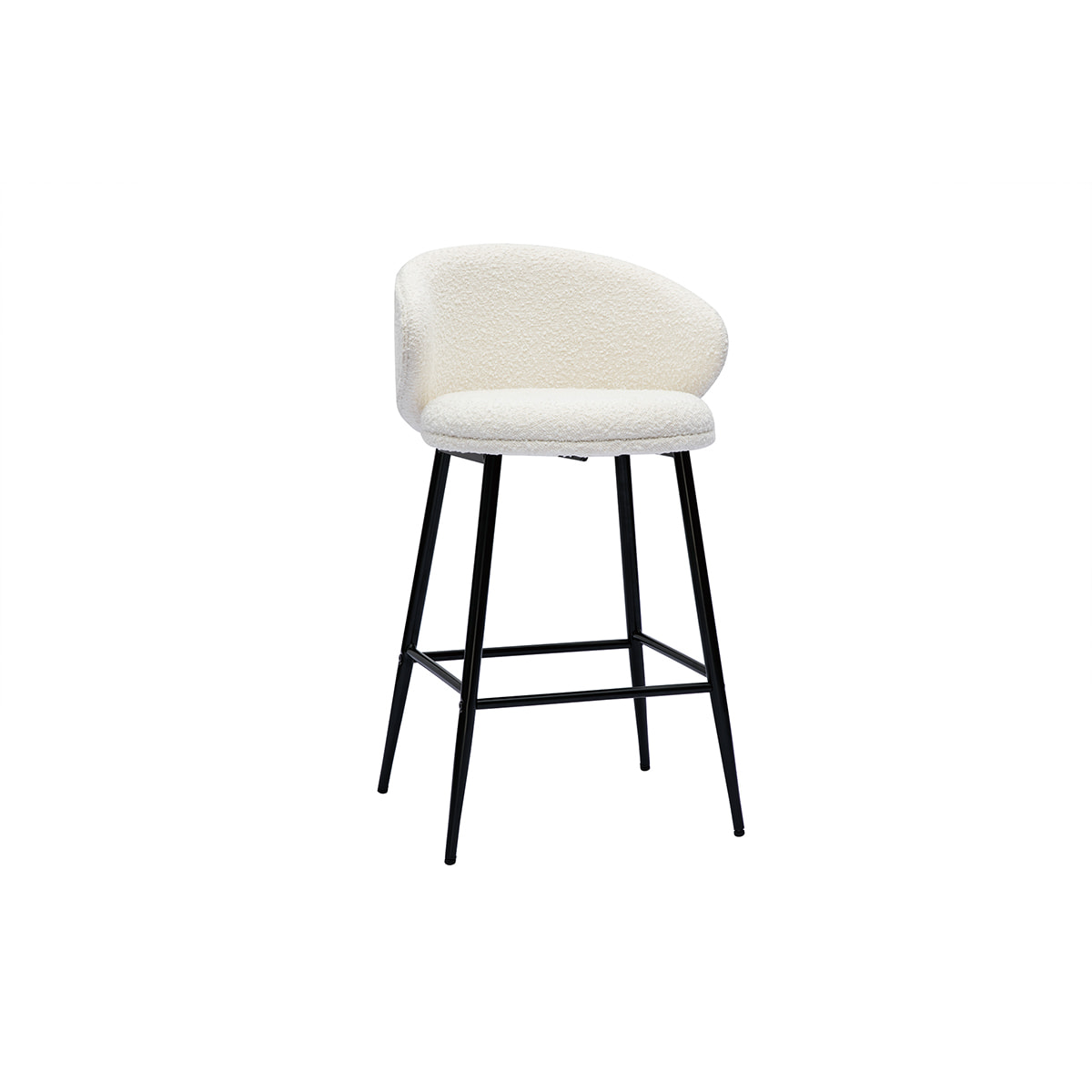 Tabourets de bar design en tissu effet laine bouclée blanc cassé et métal noir H86 cm (lot de 2) ROSALIE