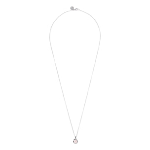 Collana Lunga Catena Rolo White con Pendente Tondo in Quarzo Rosa Sfaccettato